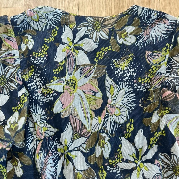 TANYA TAYLOR blaire midi dress linen-silk floral ruffle flutter faux wrap size 6 - Picture 13 of 16